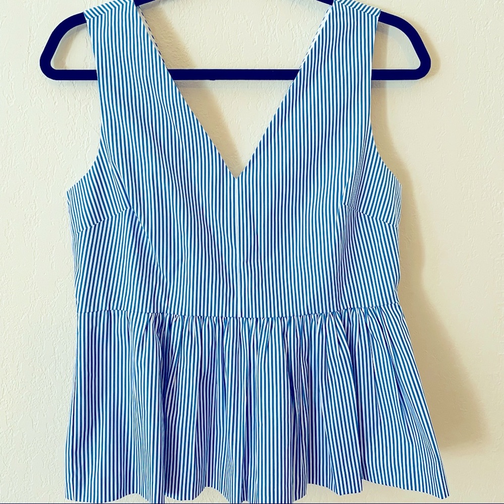 J.Crew Always Women Size 4 Peplum Top Blue White Stripe Sleeveless V Neck/Beachy